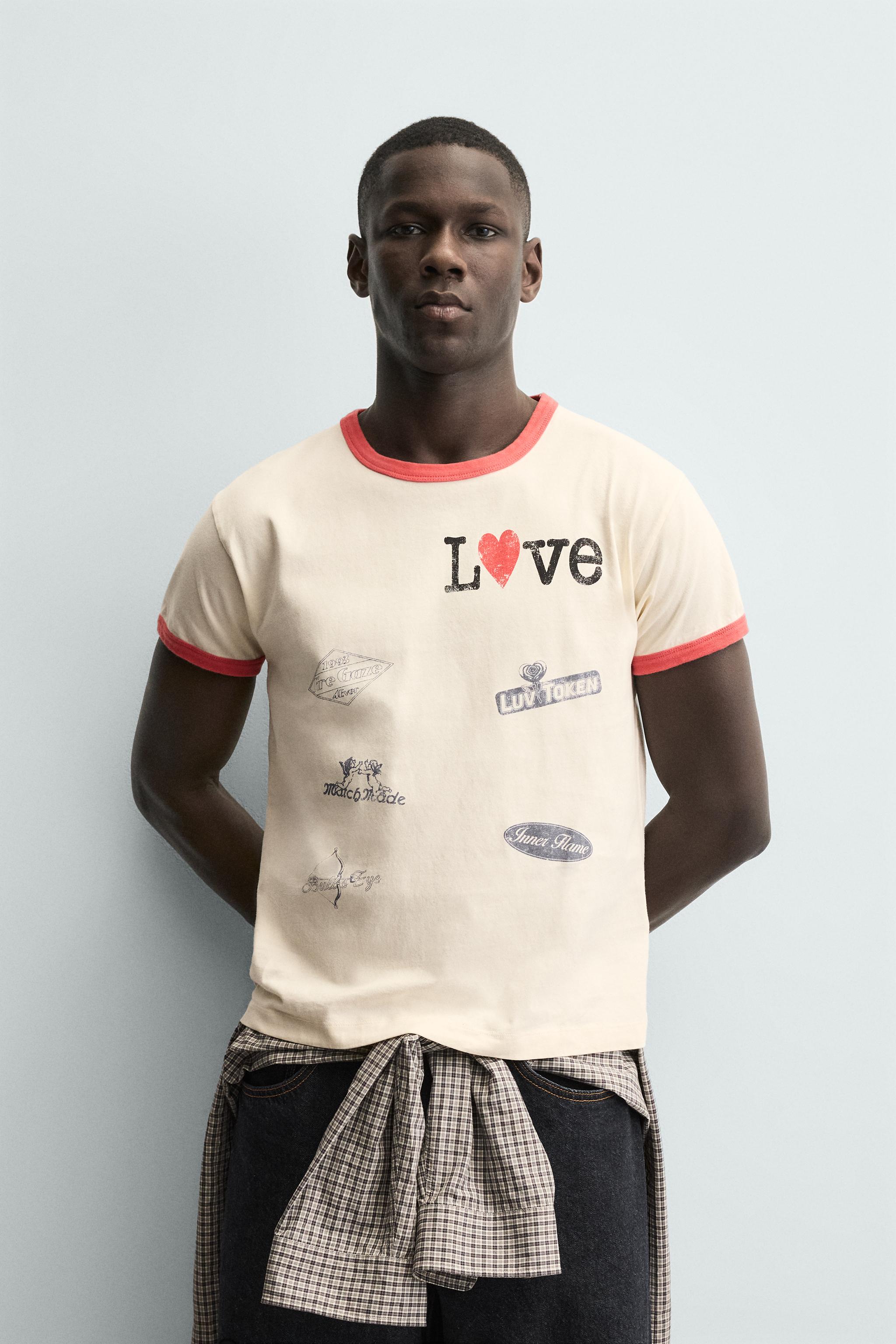 CONTRAST HEART RIBBED T-SHIRT